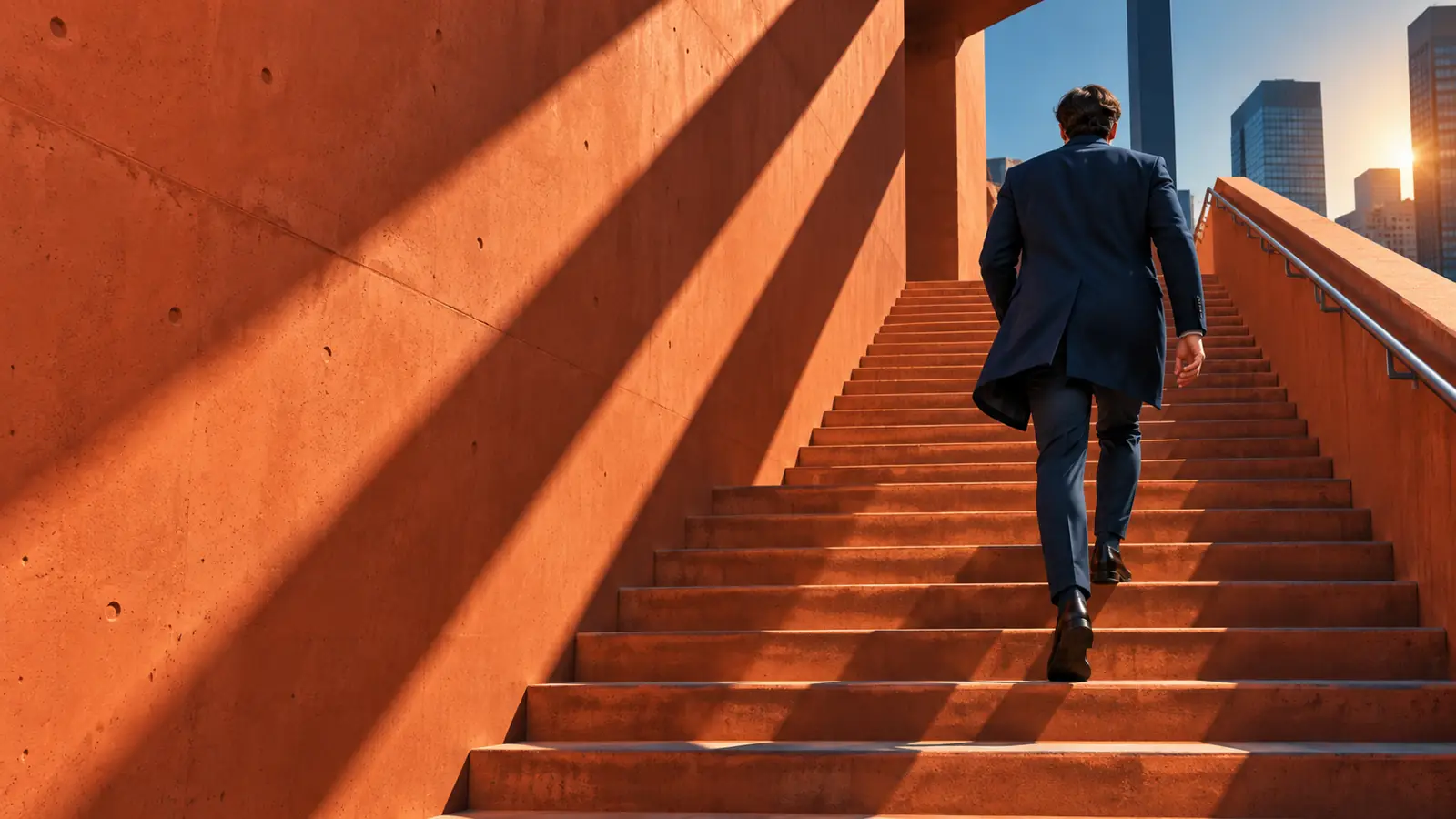 Terracotta stairway in warm light